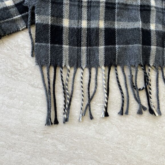 Cejon Scarf Italy Fringe Rectangle Plaid Gray Black Retro Dark Academia Luxury - Picture 2 of 6